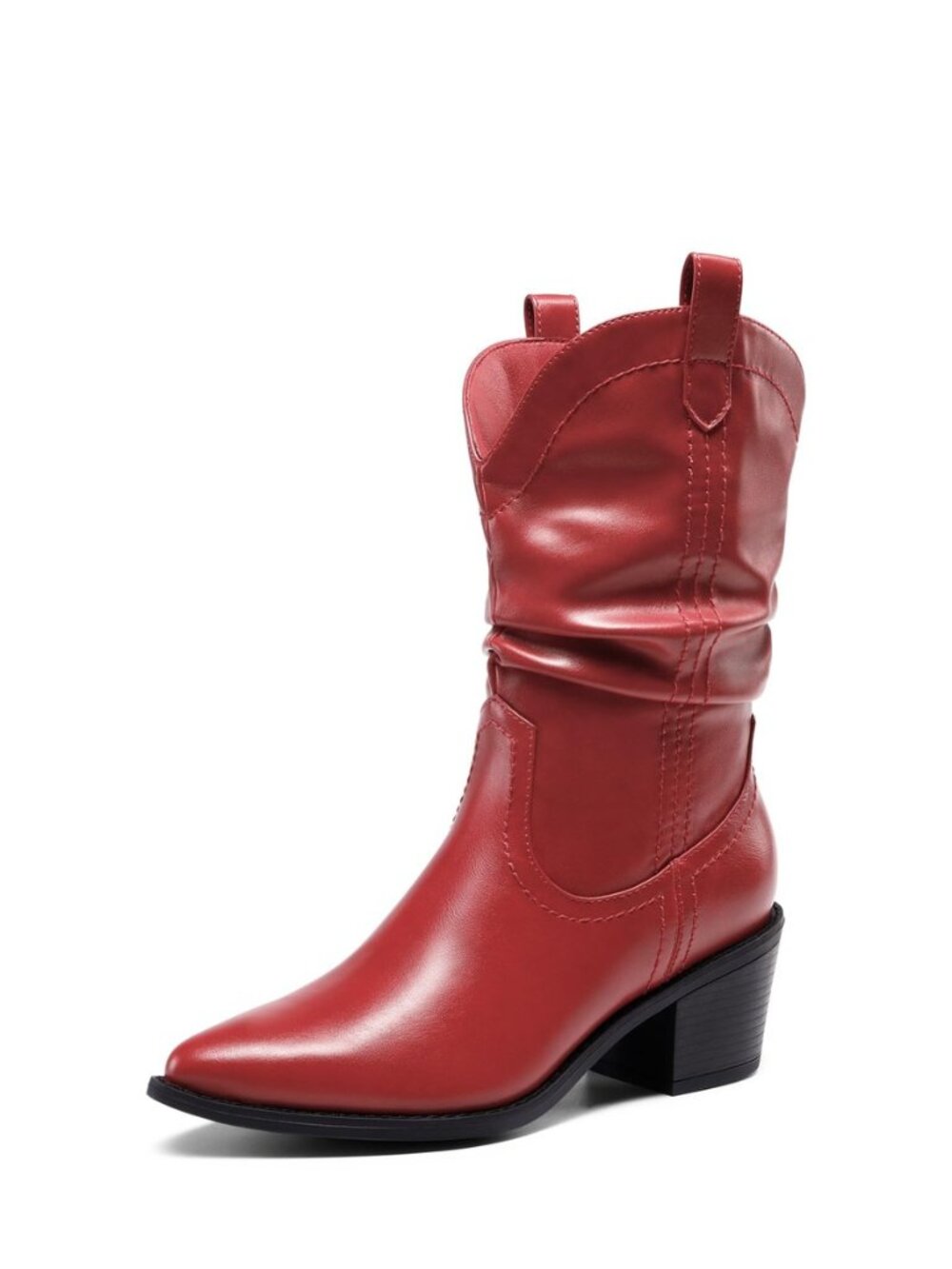 Women's Cowgirl Boots, Mid Calf Western Cowboy Chunky Heel Boots, Slouchy &